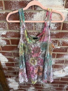 Rue21 Y2K Floral Lace Sheer Mesh Tank Top Size XL Fairy Whimsical Ethereal